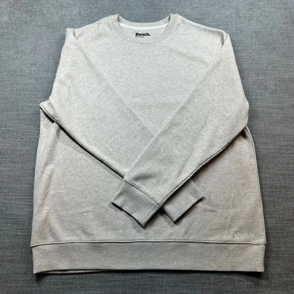 Bench Sweatshirt Mens Large Oatmeal‎ Heather  Waffle Knit Crewneck Logo